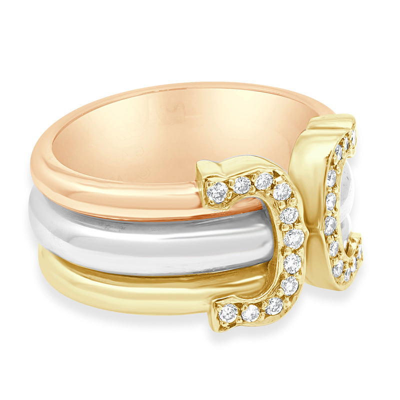 Cartier 18 Karat Tri-color Diamond Double C Ring