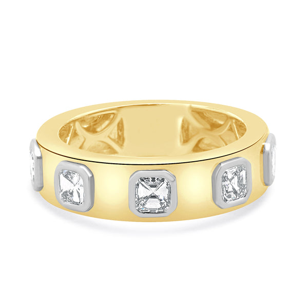 18 Karat Yellow & White Gold Bezel Set Asscher Cut Diamond Station Band