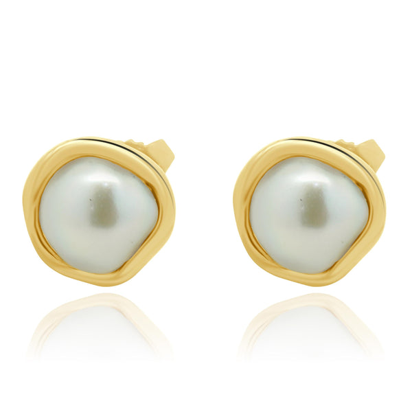 Tiffany & Co. 18 Karat Yellow Gold Bezel Set Pearl Stud Earrings