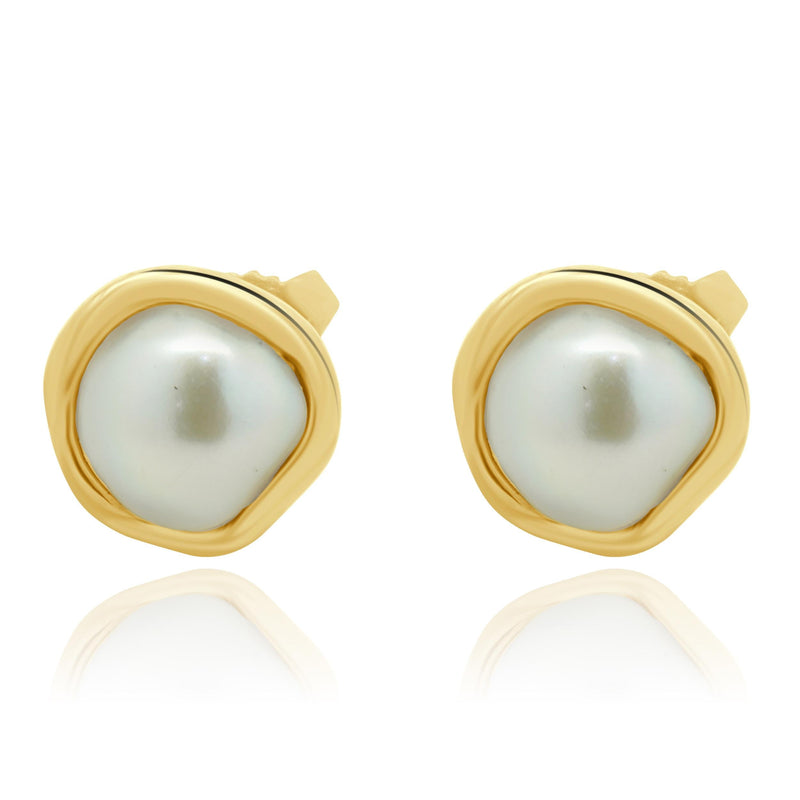 Tiffany & Co. 18 Karat Yellow Gold Bezel Set Pearl Stud Earrings
