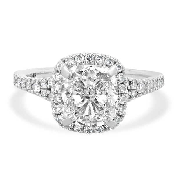 14 Karat White Gold Cushion Cut Diamond Engagement Ring