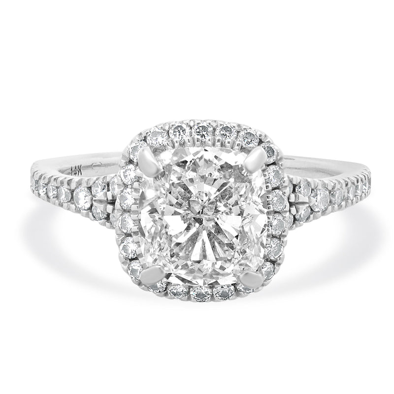14 Karat White Gold Cushion Cut Diamond Engagement Ring
