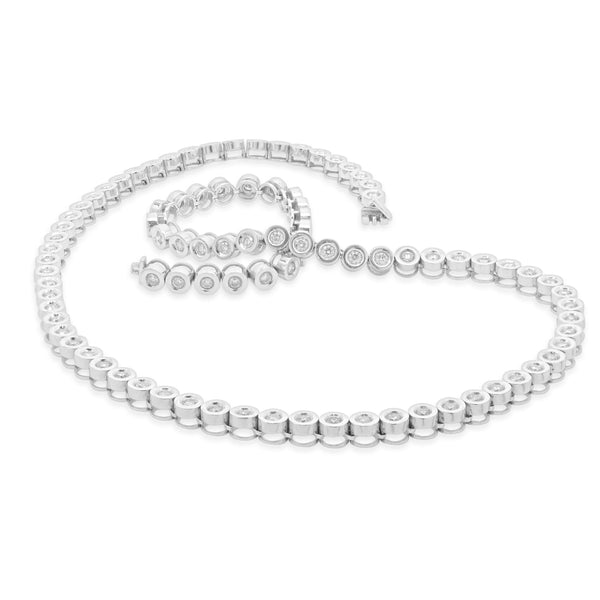 14 Karat White Gold Bezel Set Diamond Inline Tennis Necklace