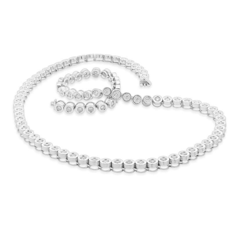 14 Karat White Gold Bezel Set Diamond Inline Tennis Necklace