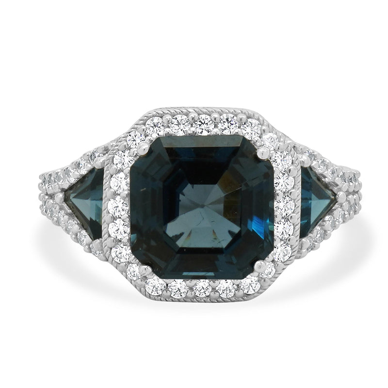 Judith Ripka Sterling Silver London Blue Topaz and CZ Ring