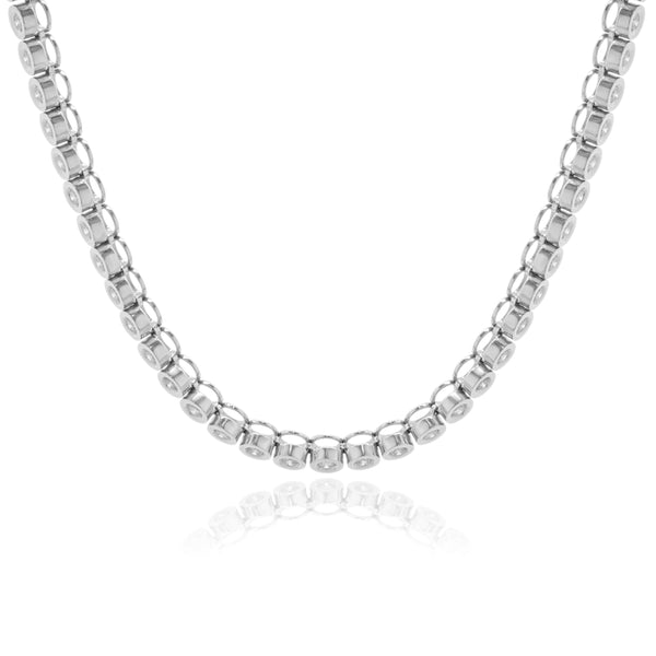 14 Karat White Gold Bezel Set Diamond Inline Tennis Necklace