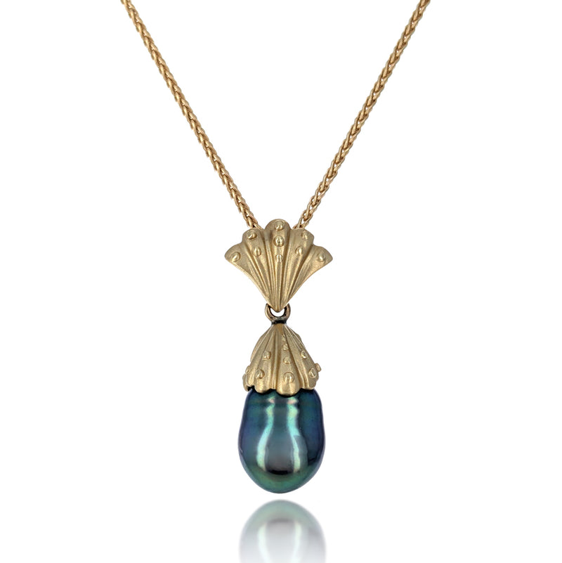 Tahitian Pearl Drop Necklace in Yellow Gold