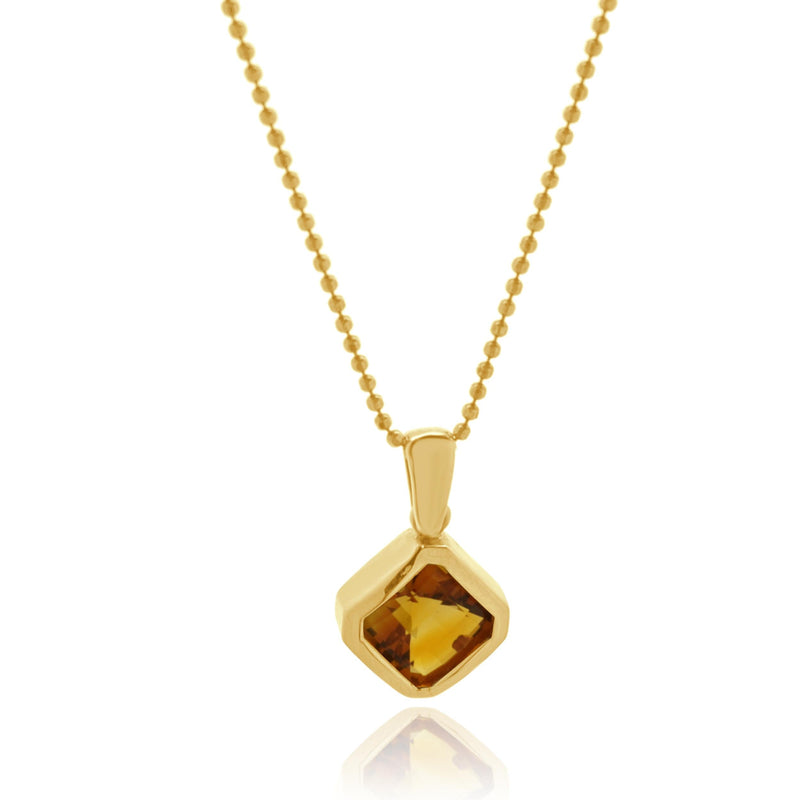 14K Yellow Gold Bezel Set Citrine Solitaire Necklace