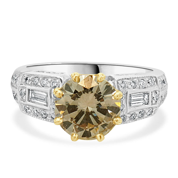 14 Karat Two Tone Round Brilliant Cut Diamond Engagement Ring