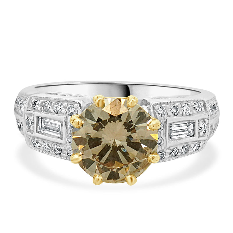 14 Karat Two Tone Round Brilliant Cut Diamond Engagement Ring