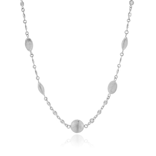 14 Karat White Gold Diamond By The Yard Gold Ball Necklace