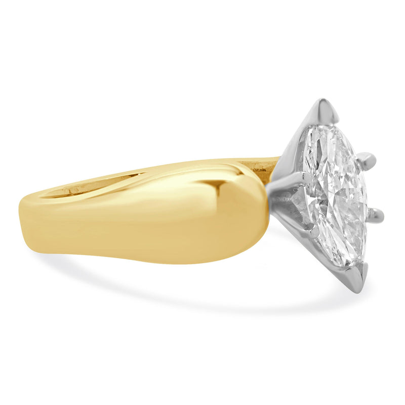 18 Karat Yellow Gold Marquise Cut Diamond Engagement Ring