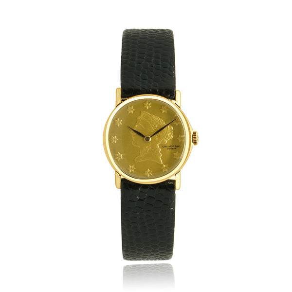 Universal Geneve 14 Karat Yellow Gold Coin Dial Watch