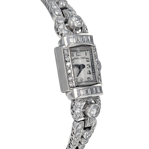 Hamilton Platinum Diamond & Sapphire Vintage Watch