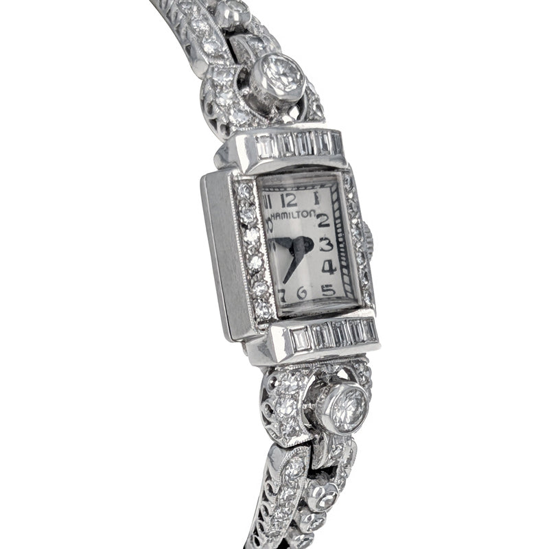 Hamilton Platinum Diamond & Sapphire Vintage Watch