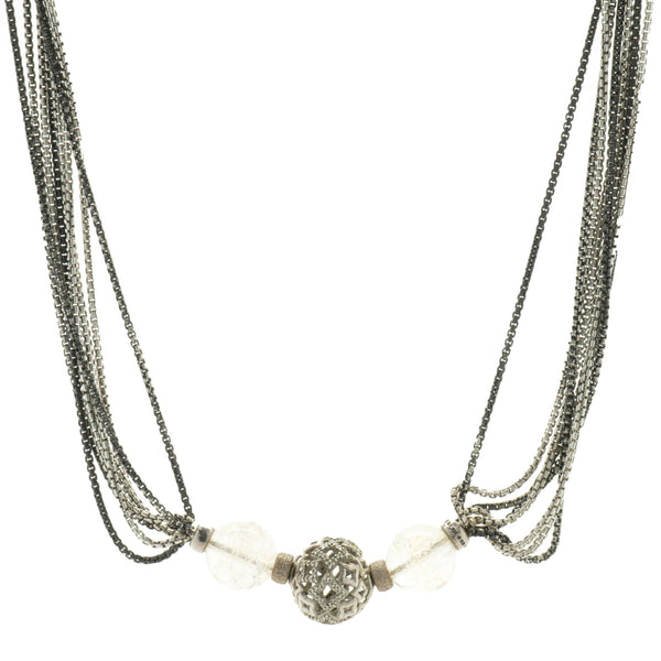 David Yurman Sterling Silver Eight Strand Diamond Quatrefoil Necklace