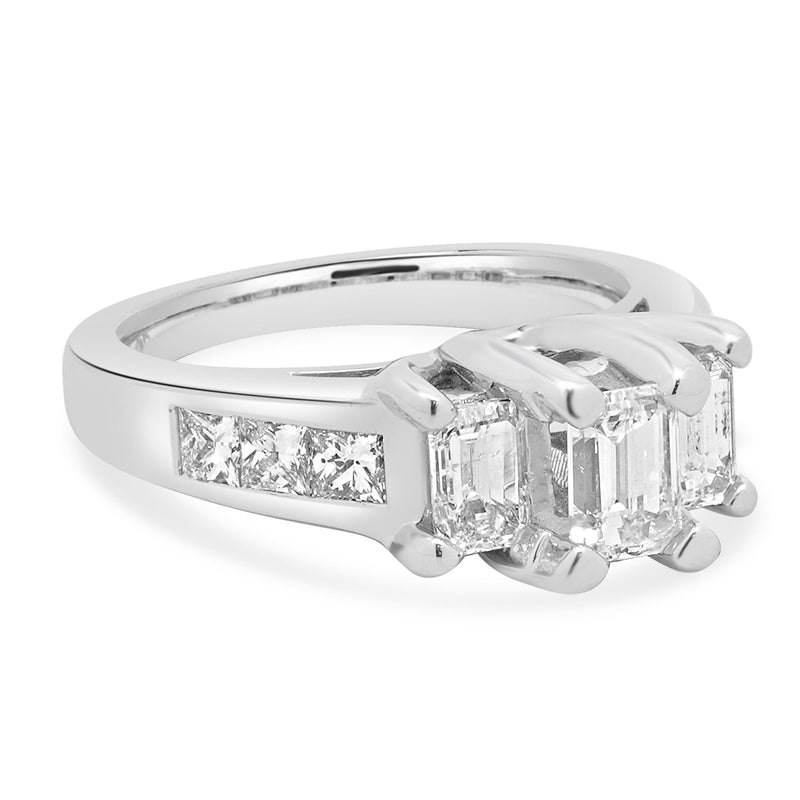 14 Karat White Gold 3 Step Emerald Diamond Engagement Ring