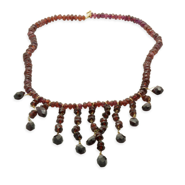 14 Karat Yellow Gold Beaded Garnet Necklace