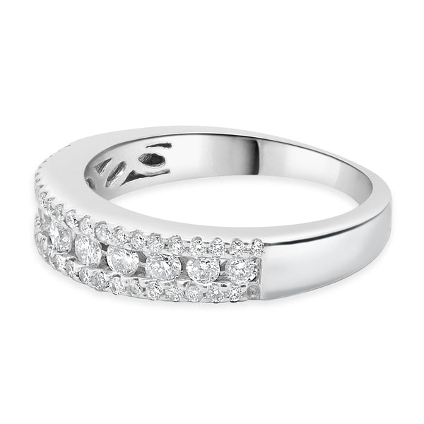 14 Karat White Gold Three Row Round Brilliant Cut Diamond Band