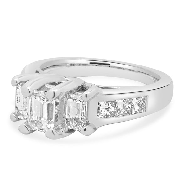 14 Karat White Gold 3 Step Emerald Diamond Engagement Ring