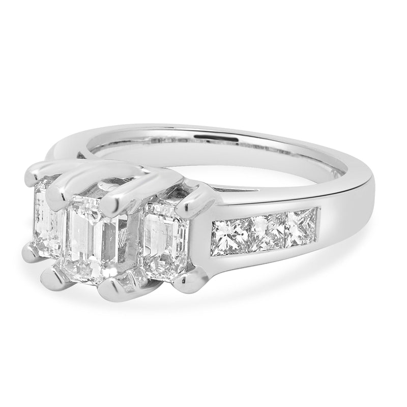 14 Karat White Gold 3 Step Emerald Diamond Engagement Ring