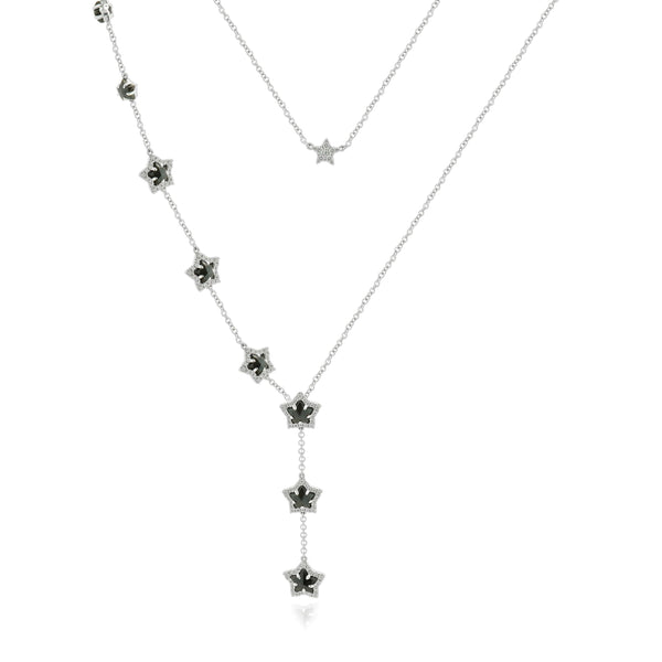 18 Karat White Gold Black and White Diamond Star Drop Necklace