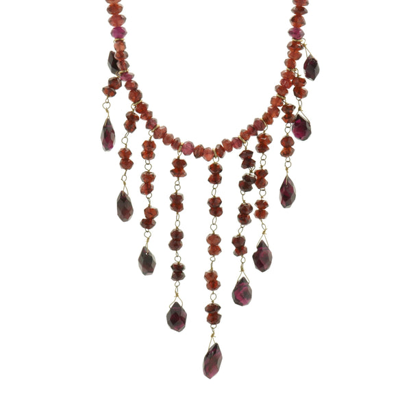 14 Karat Yellow Gold Beaded Garnet Necklace