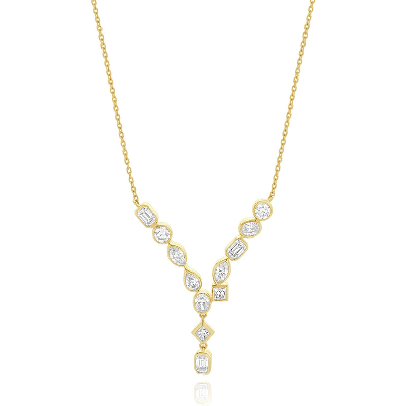 14 Karat Yellow Gold Multi Shape Diamond Drop Necklace