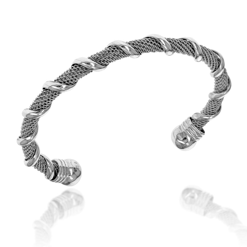 Sterling Silver Mesh & Twisted Wire Cuff Bracelet