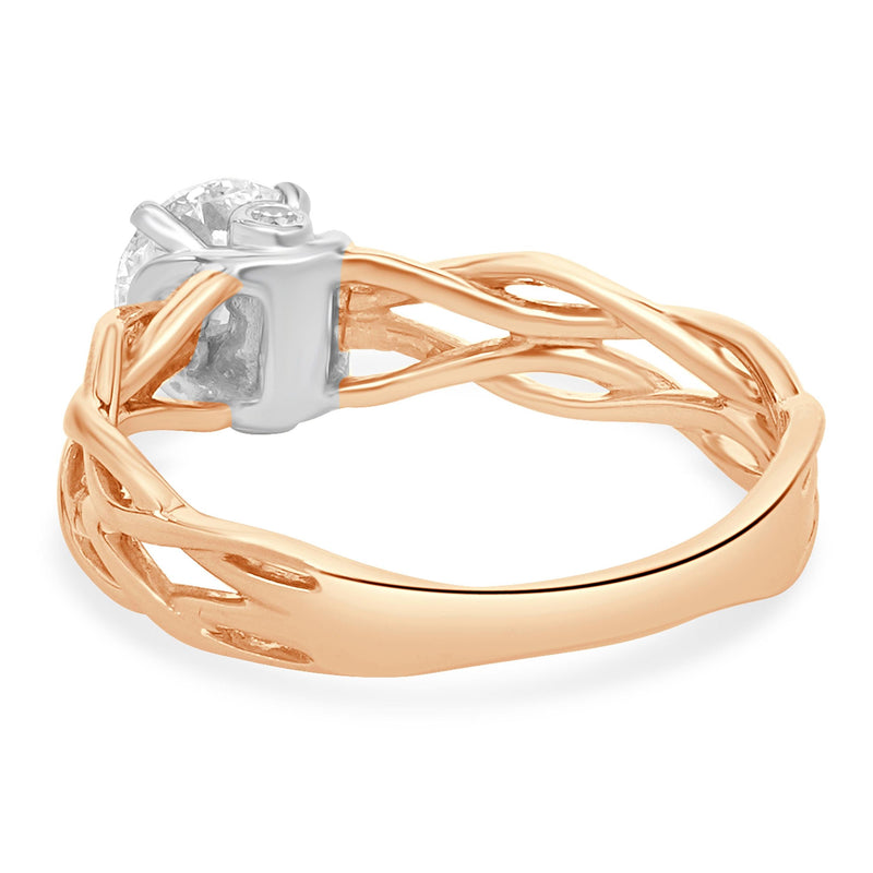 18 Karat Rose & White Gold Round Brilliant Cut Diamond Engagement Ring