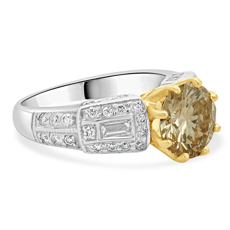 14 Karat Two Tone Round Brilliant Cut Diamond Engagement Ring