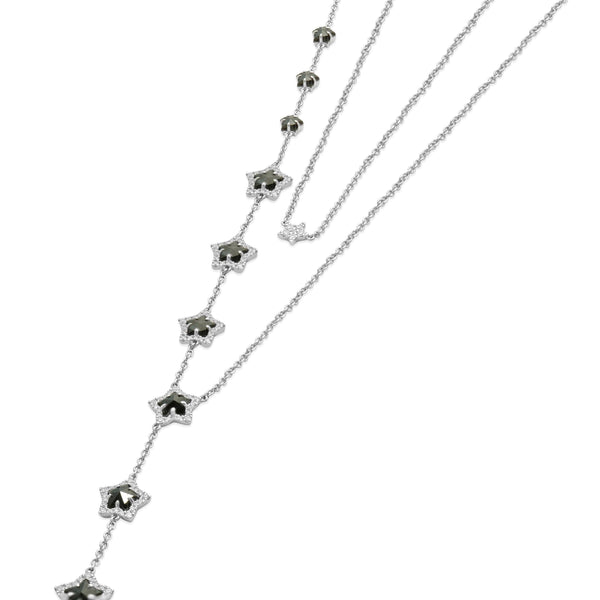 18 Karat White Gold Black and White Diamond Star Drop Necklace
