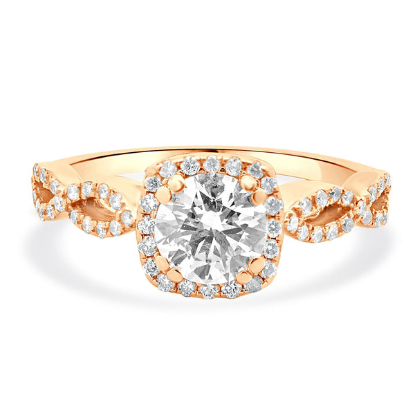 14 Karat Rose Gold Round Brilliant Cut Diamond Engagement Ring