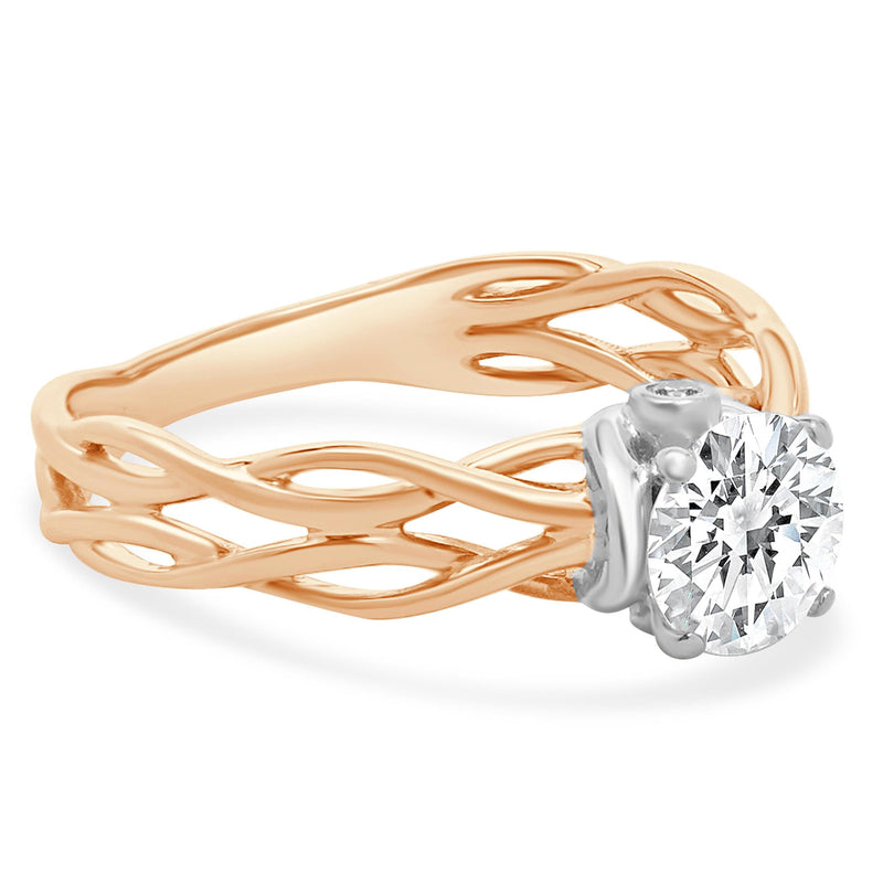 18 Karat Rose & White Gold Round Brilliant Cut Diamond Engagement Ring