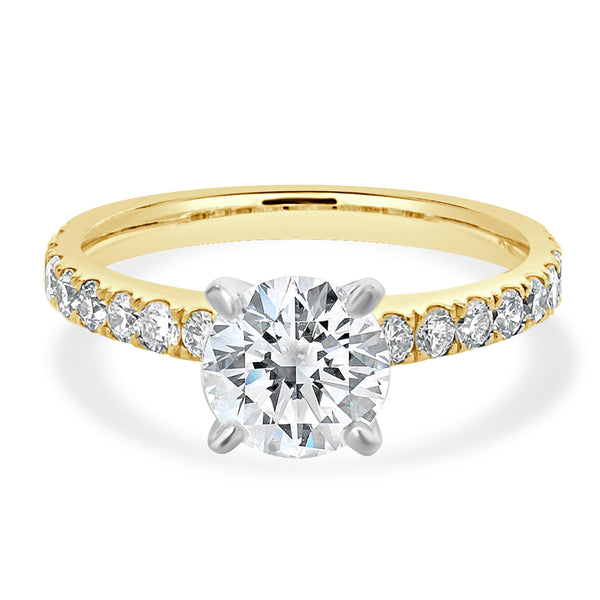 18 Karat Yellow & White Gold Round Brilliant Cut Diamond Engagement Ring