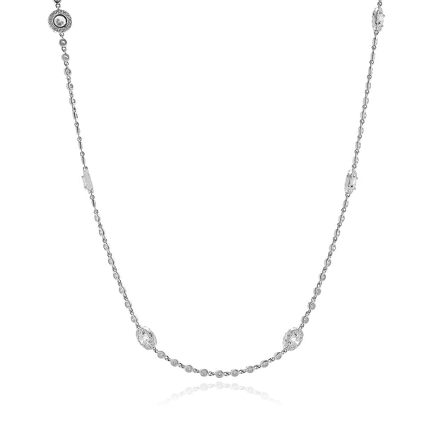 18 Karat White Gold Diamond Halo Station Necklace