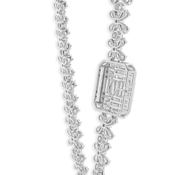 18 Karat White Gold Multi Shape Diamond Floral Necklace with Mosaic Centerpiece