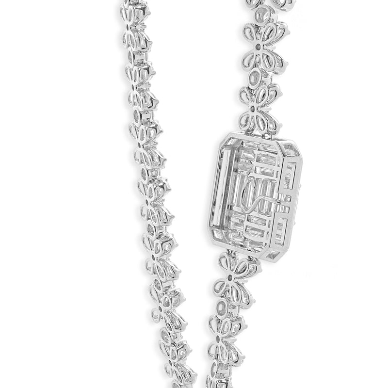 18 Karat White Gold Multi Shape Diamond Floral Necklace with Mosaic Centerpiece