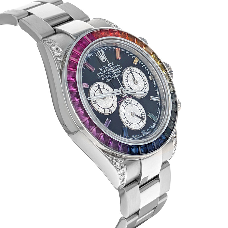 Rolex Cosmograph Daytona 40mm Stainless Steel Custom Rainbow Sapphire 116520