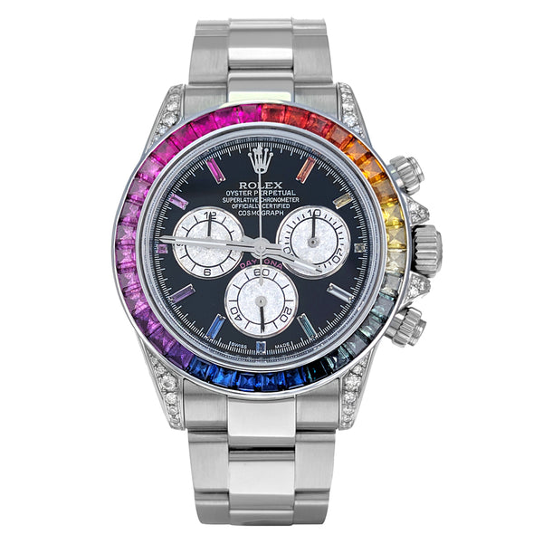 Rolex Cosmograph Daytona 40mm Stainless Steel Custom Rainbow Sapphire 116520