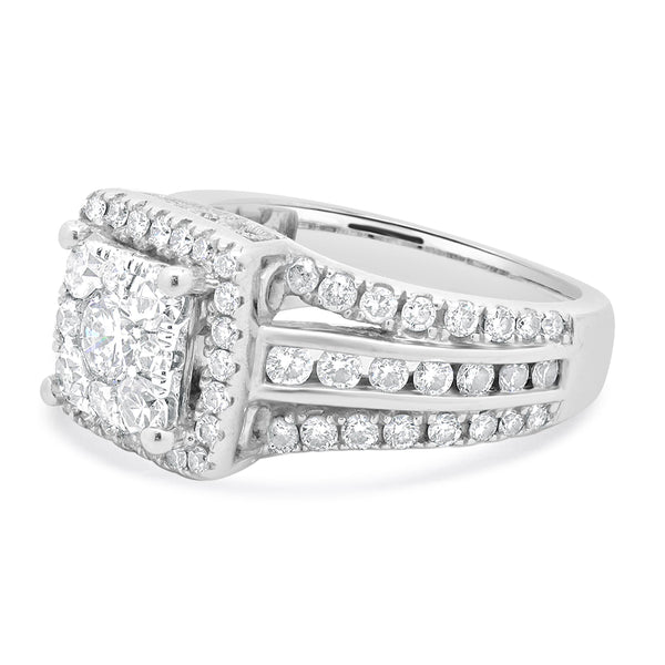 14 Karat White Gold Diamond Cluster Engagement Ring