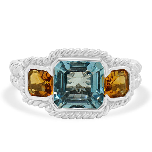 Judith Ripka 925 Sterling Silver Blue Topaz and Citrine Ring