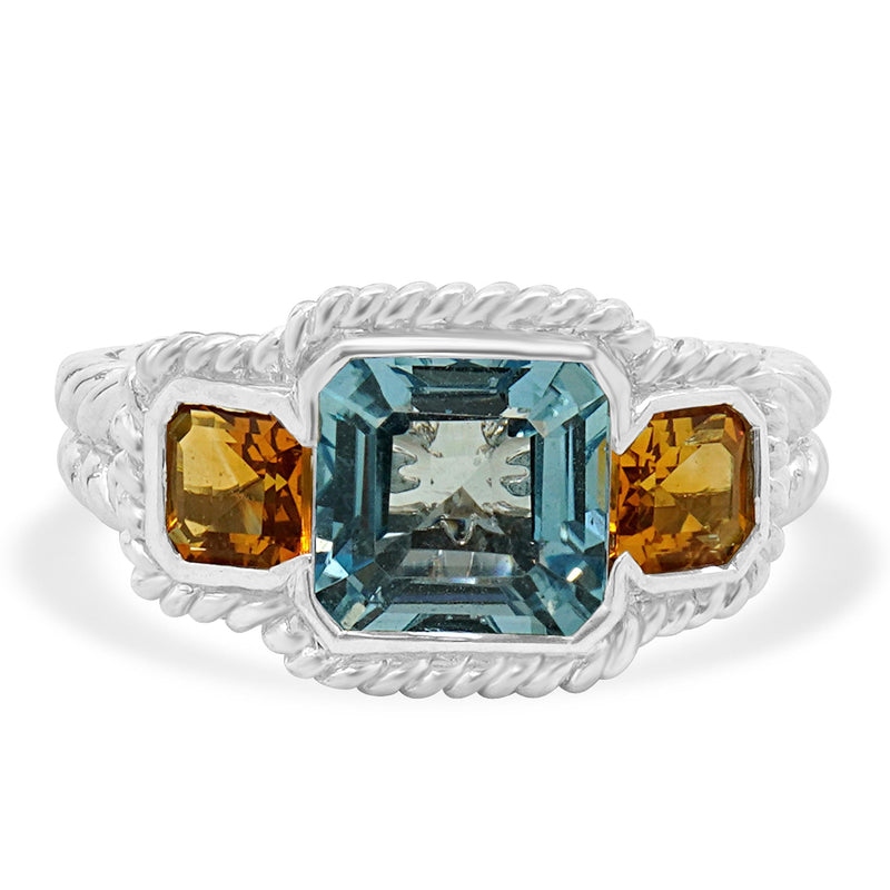 Judith Ripka 925 Sterling Silver Blue Topaz and Citrine Ring