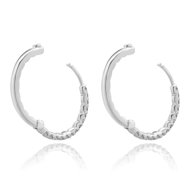 Roberto Coin 18 Karat White Gold Small Diamond Hoop Earrings