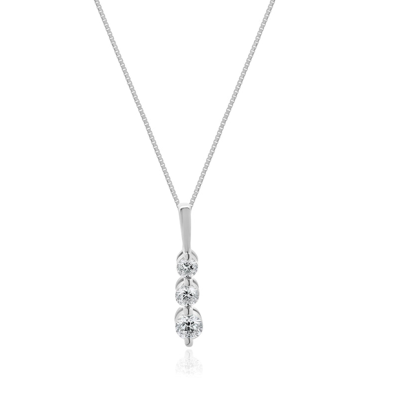 10 Karat White Gold Diamond Graduated Journey Necklace