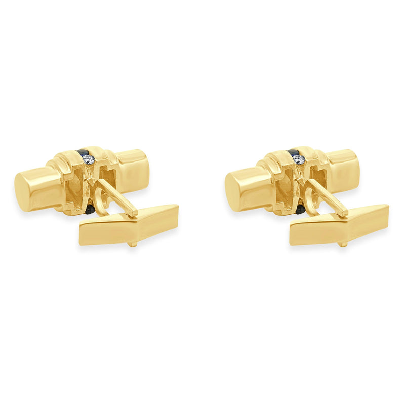 14 Karat Yellow Gold Diamond and Sapphire Barrel Cufflinks