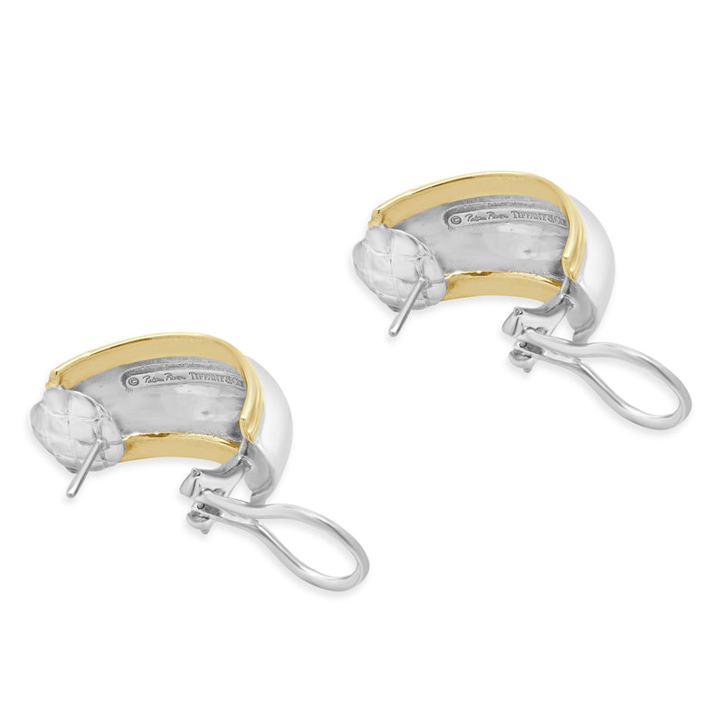 Tiffany & Co. 18 Karat Yellow Gold & Sterling Silver Dome Earrings