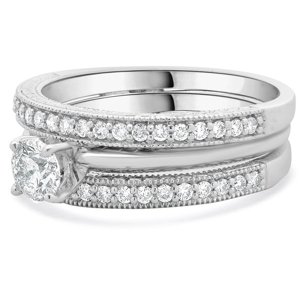 14 Karat White Gold Round Diamond Engagement Ring Set