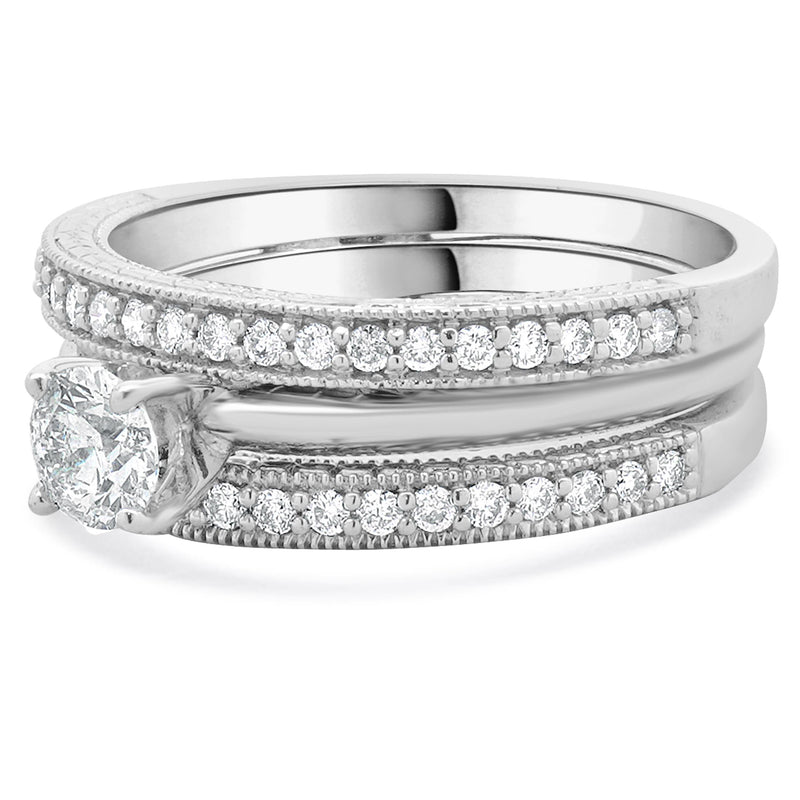 14 Karat White Gold Round Diamond Engagement Ring Set