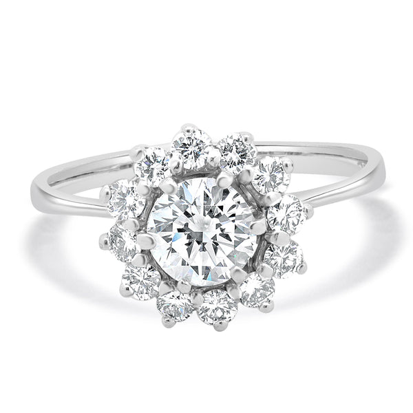 14 Karat White Gold Round Diamond Engagement Ring With Halo